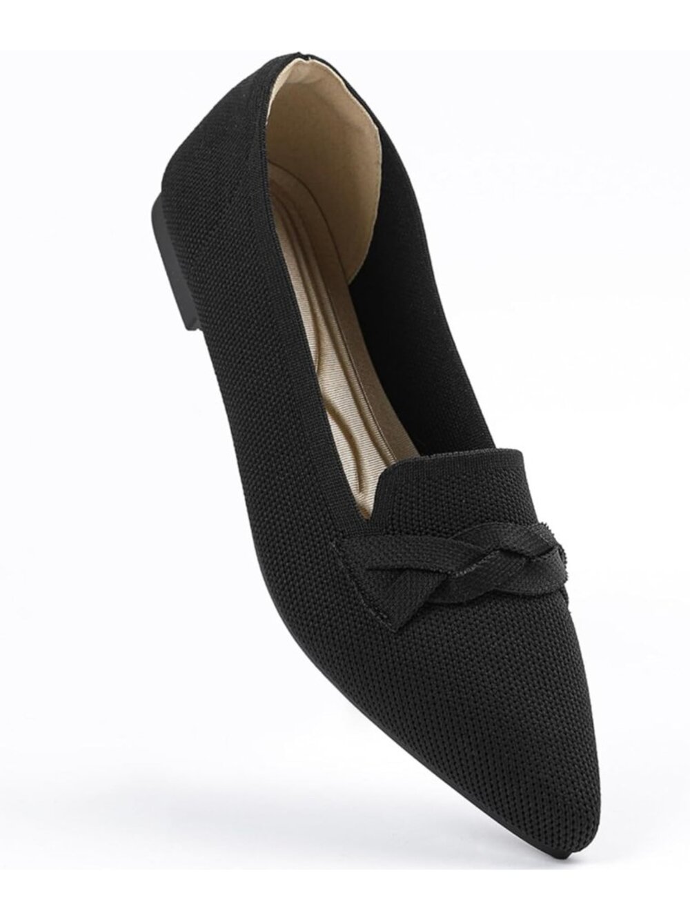 Women's Black 1 Pointed Toe Ballet Flats Comfortable Knit Dressy Bow Flats Shoes - Picture 6 of 6